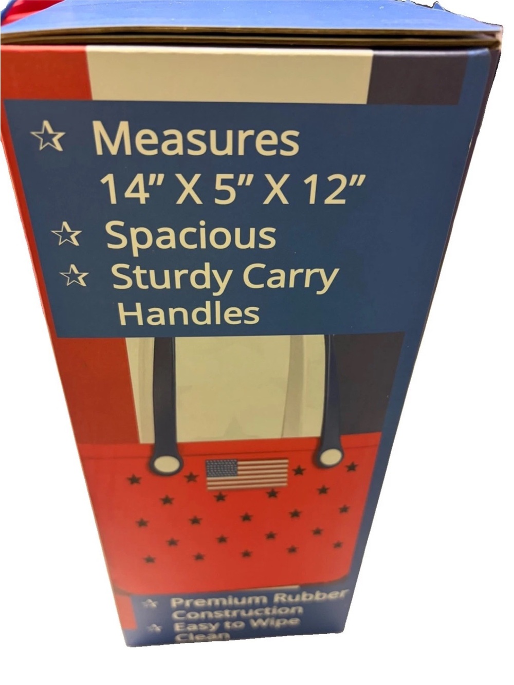 Red rubber USA Tote-NEW in BOX- Star cutouts-double handle - Picture 3 of 6